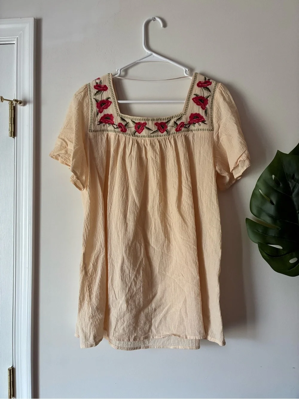 Easel 100% Cotton Embroidered Square-Neck Women’s Top